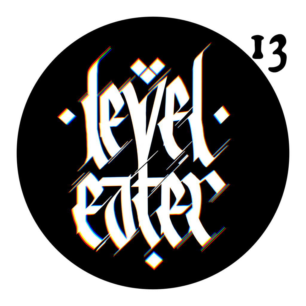 Level Eater logo in white calligraphy on a black circle, with the number 13 as a superscript notation