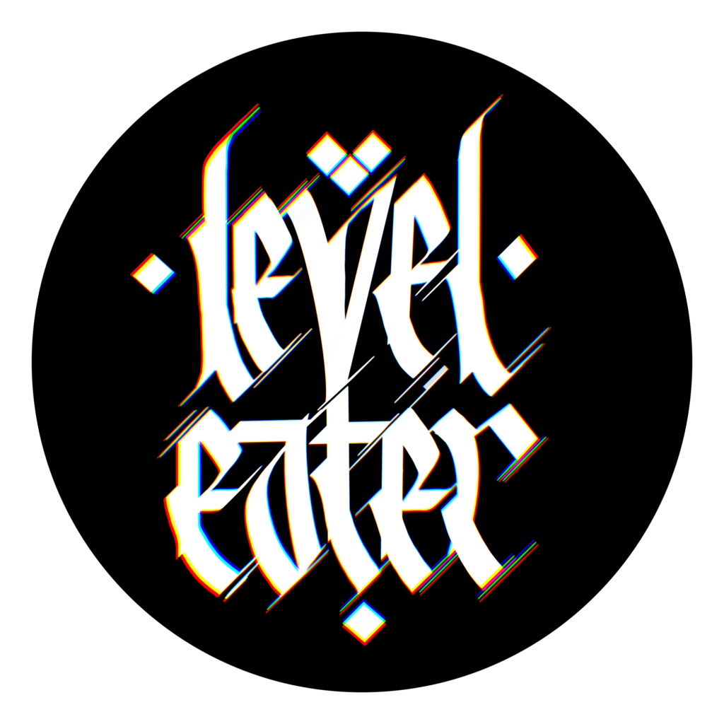 Level Eater custom calligraphy logo with chromatic aberration